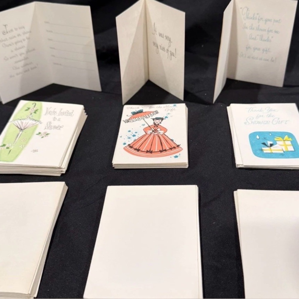 45 Vintage Bridal Shower Cards Lot 22 Invites 23 Thank You Unused w/ Envelopes